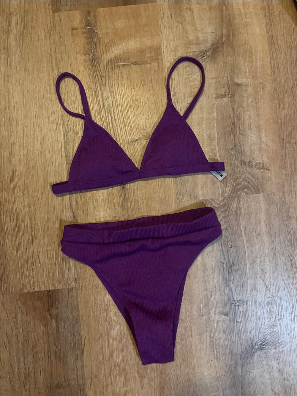 Purple Ribbed Bikini Set